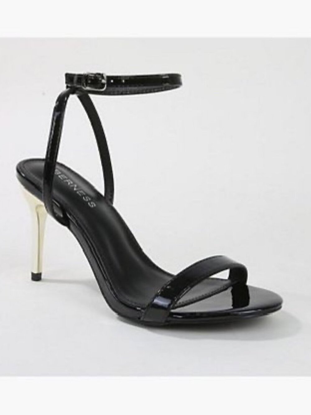 Berness Katalia Ankle-Strap Stiletto Sandals Black Patent 7.5